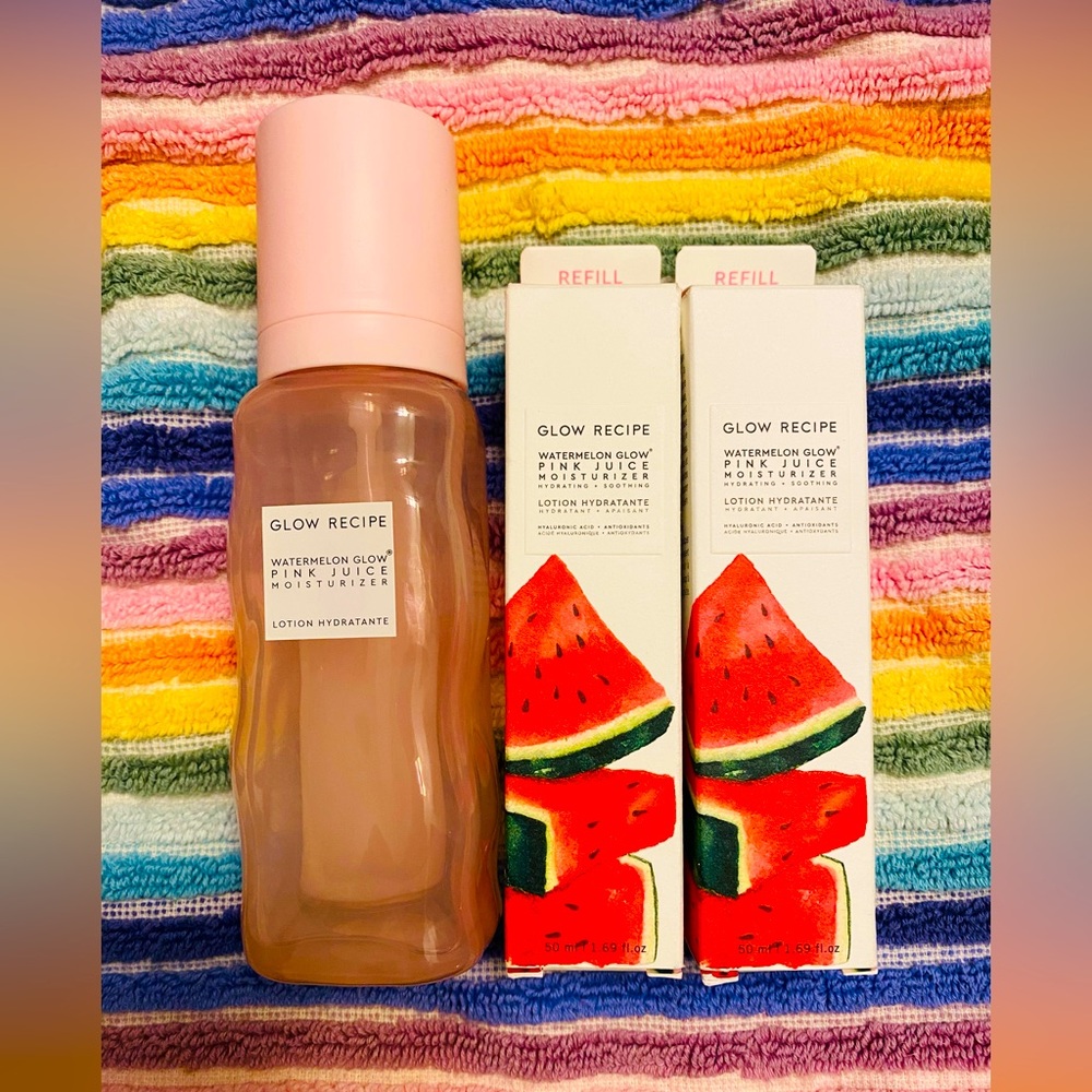 Glow Recipe Pink Juice Moisturizer bundle 2.5x! 2 unopened refills + glass